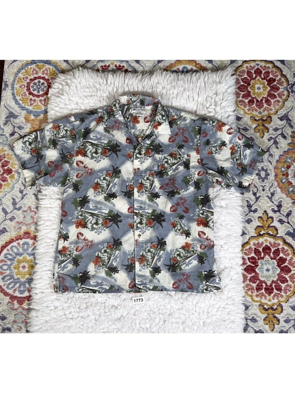Columbia Mens Hawaiian Shirt Lg Short Sleeves Button Up Pocket 100% Cotton